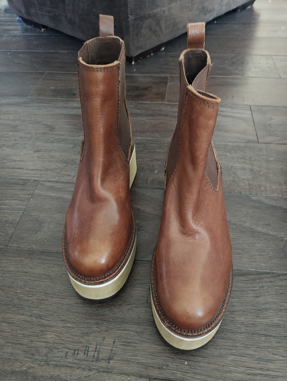 Diba True Women Brown Leather Chelsea Boots with Cream Sole
